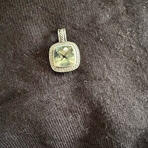 Sterling Silver Prasiolite Albion pendant with pave diamonds.